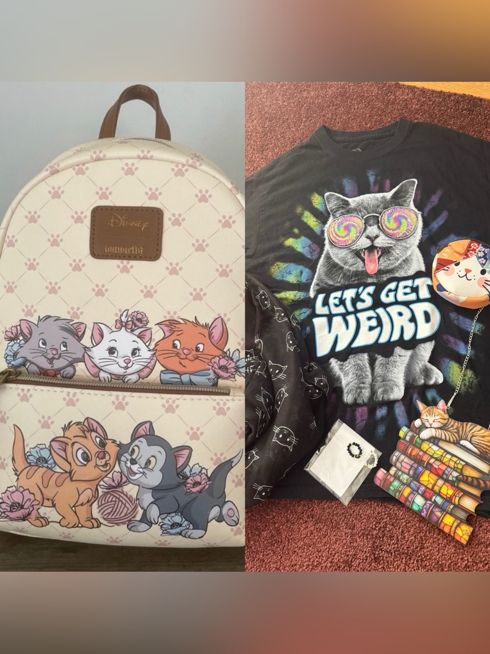 Rare Loungefly Disney Cats Mini Backpack and various cat accessories